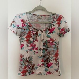 Vintage Danish Brand Jackpot Floral Scoop Neck Short Sleeve Cotton Top Size M